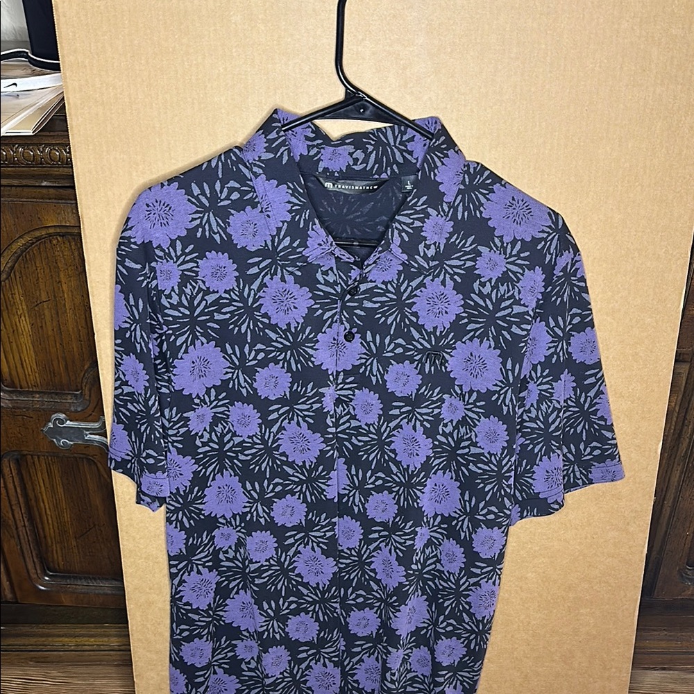 Travis mathew Black and Purple Patterned Polo